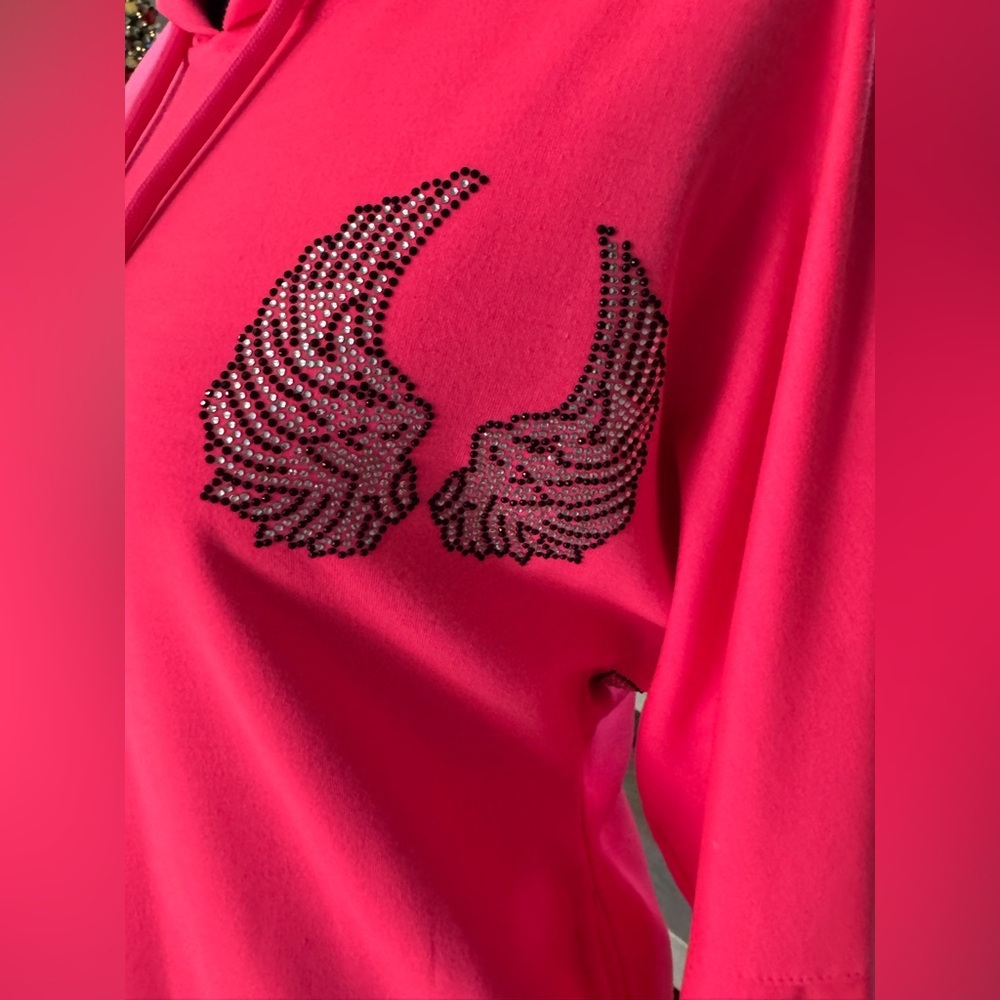 New Hot Pink Hoodie Dress with pockets and Wing Design - Picture 3 of 13